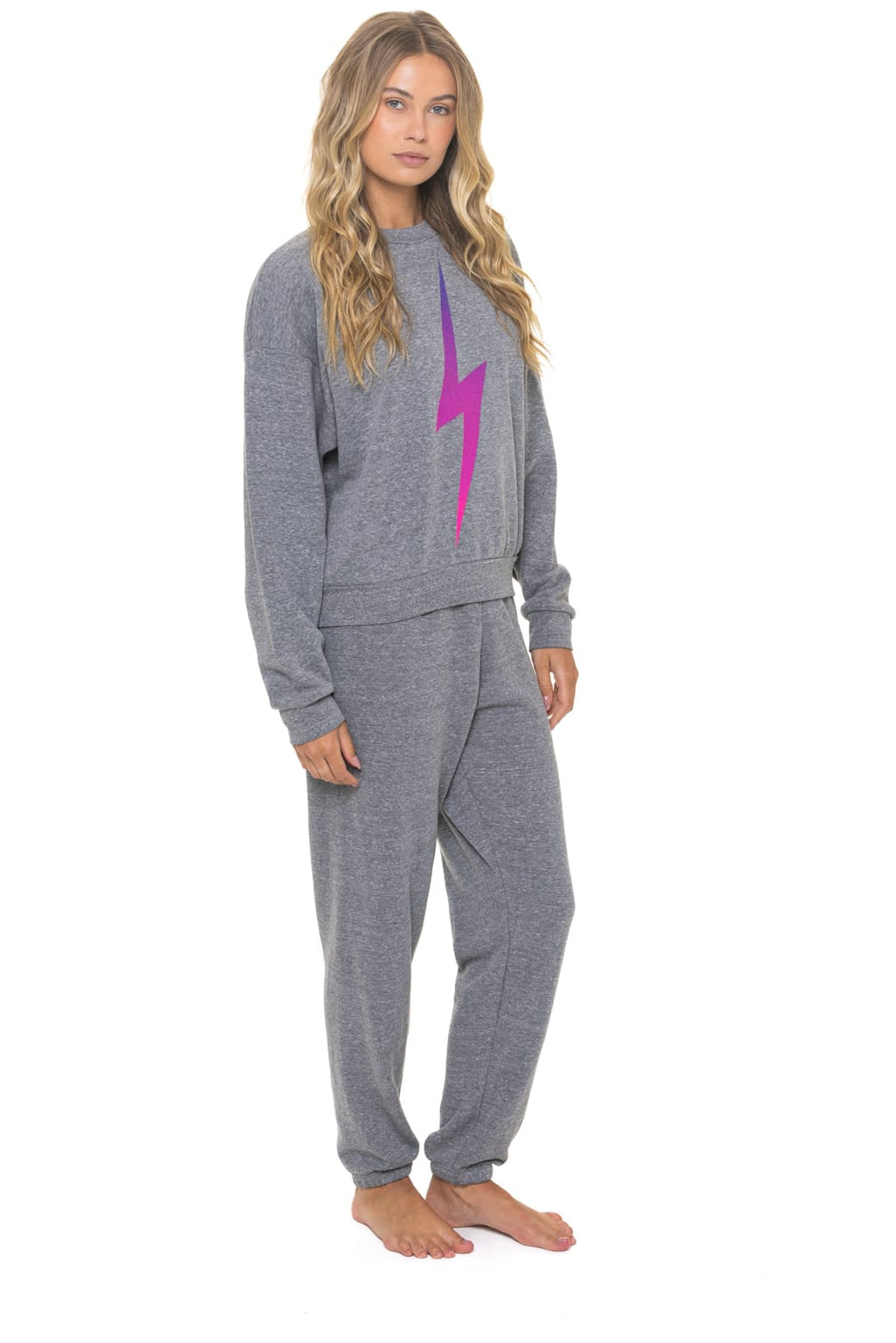 Retro BOLT FADE RELAXED CREW SWEATSHIRT - HEATHER GREY PINK PURPLE