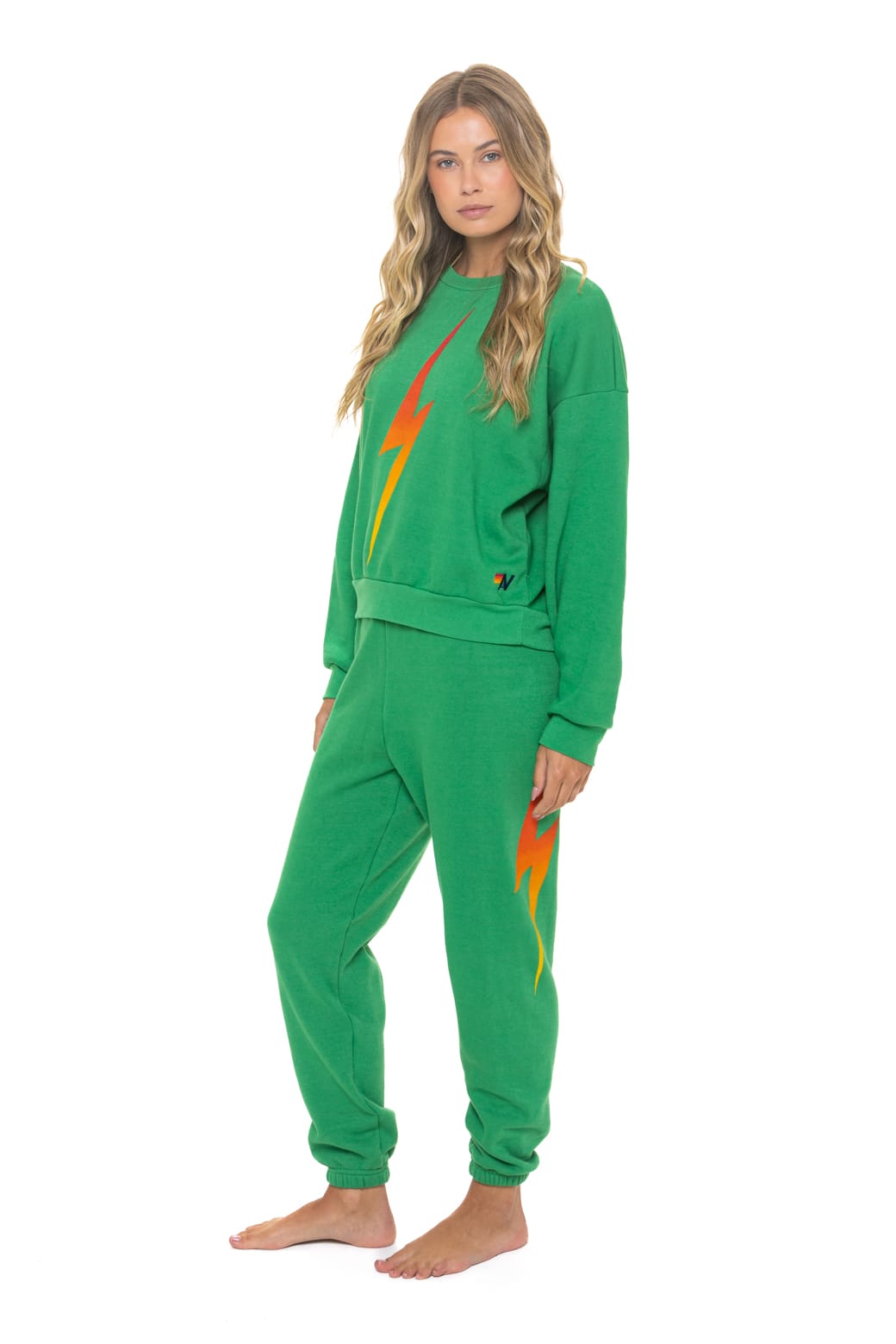 Retro BOLT FADE RELAXED CREW SWEATSHIRT - KELLY GREEN RED YELLOW