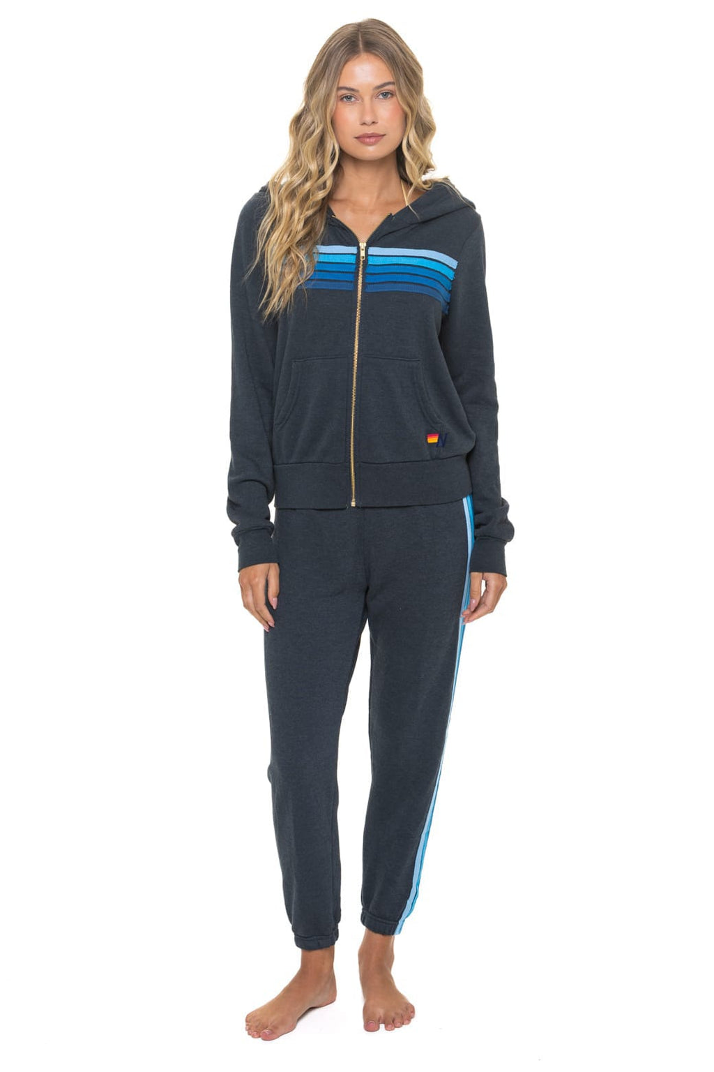Retro 5 STRIPE HOODIE - CHARCOAL BLUE