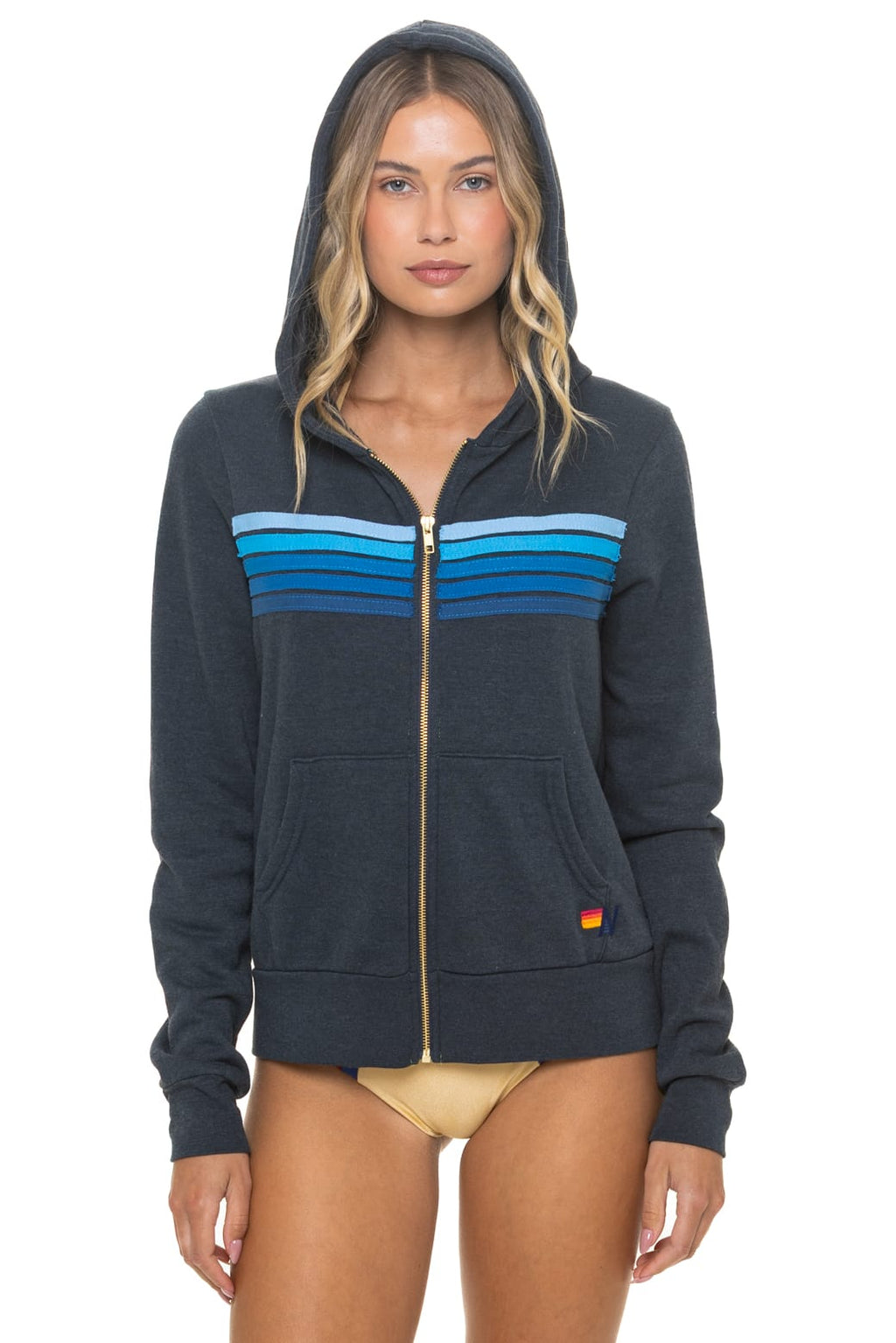 Retro 5 STRIPE HOODIE - CHARCOAL BLUE