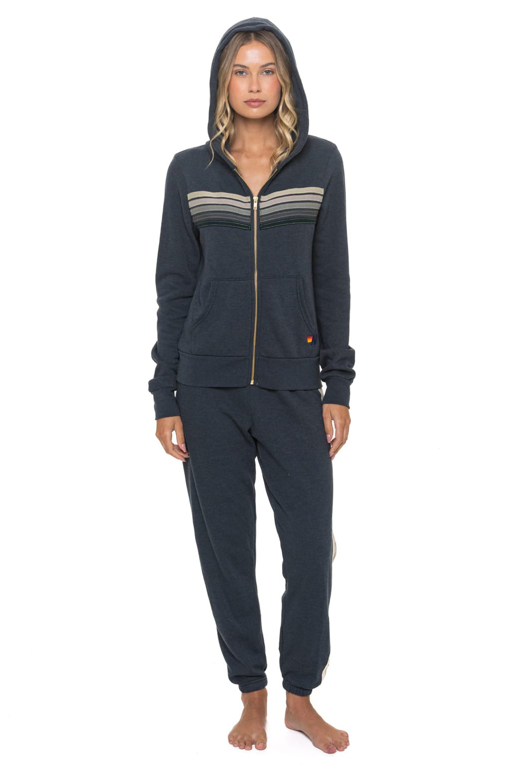 Retro 5 STRIPE HOODIE - CHARCOAL GREY STRIPES