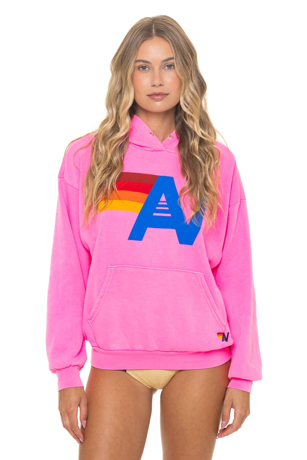 Retro LOGO PULLOVER RELAXED HOODIE - NEON PINK