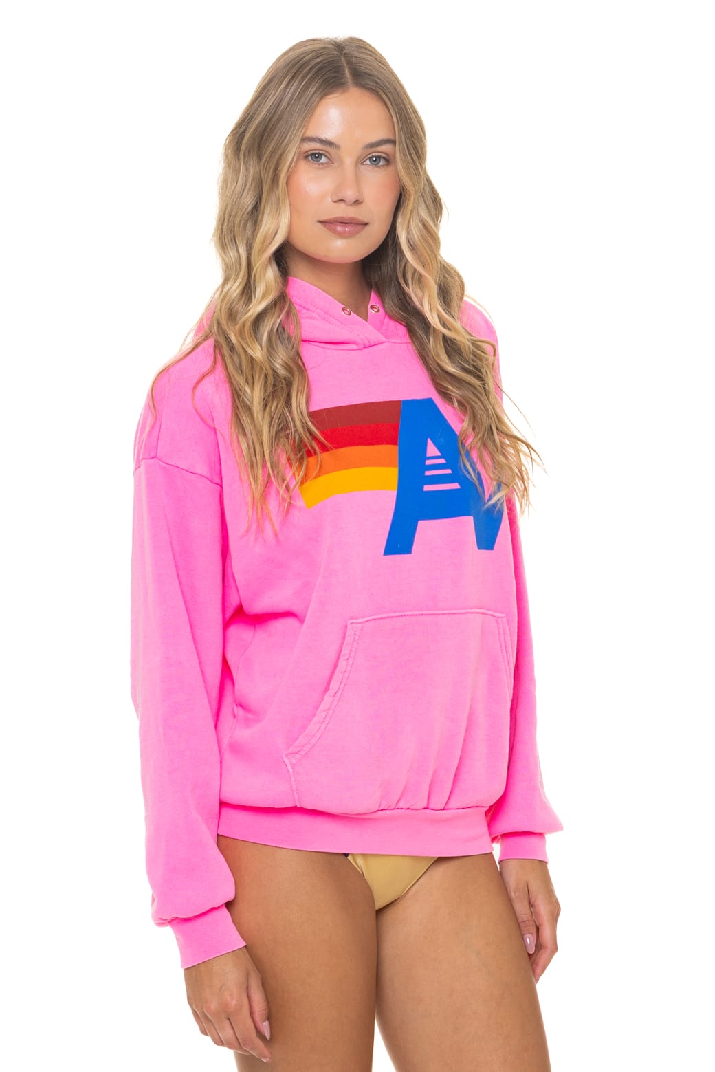Retro LOGO PULLOVER RELAXED HOODIE - NEON PINK