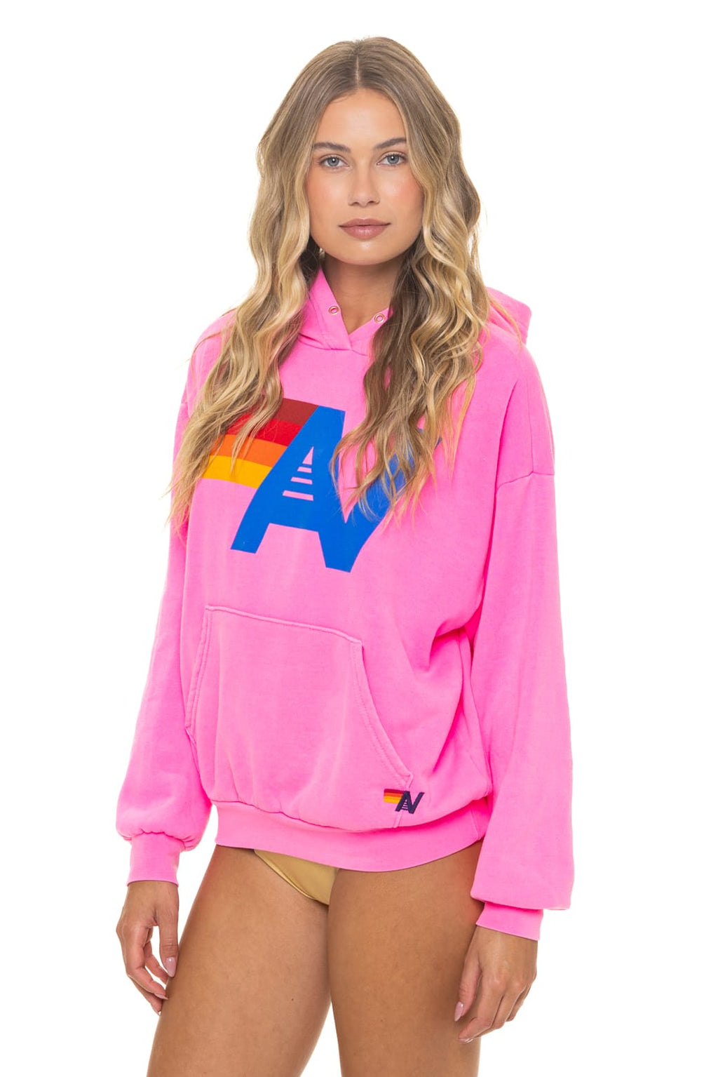 Retro LOGO PULLOVER RELAXED HOODIE - NEON PINK