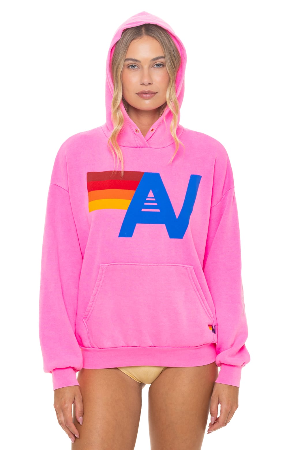 Retro LOGO PULLOVER RELAXED HOODIE - NEON PINK