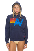 Retro LOGO PULLOVER RELAXED HOODIE - NAVY