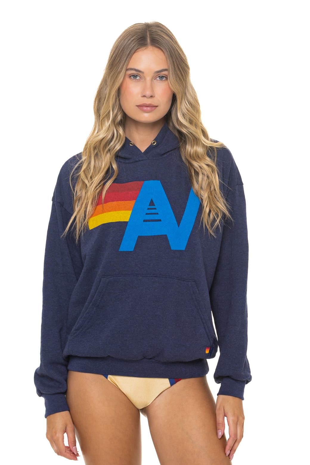 Retro LOGO PULLOVER RELAXED HOODIE - NAVY