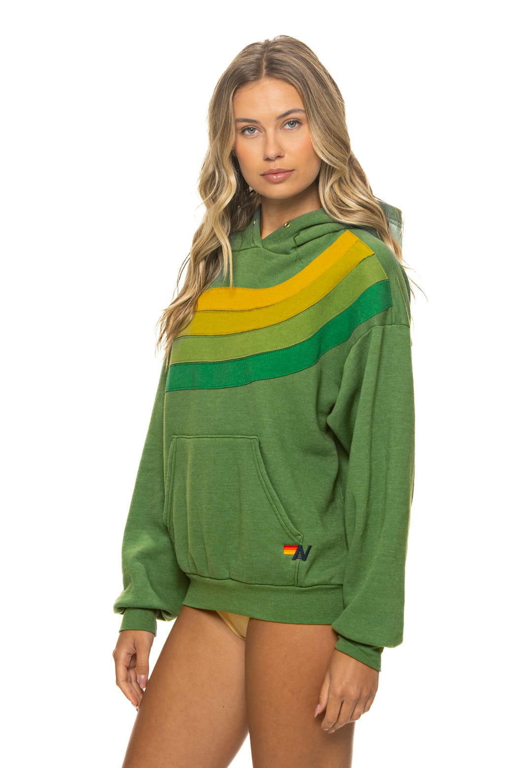 Retro WAVE STRIPE 4 PULLOVER HOODIE RELAXED - PALM GREEN