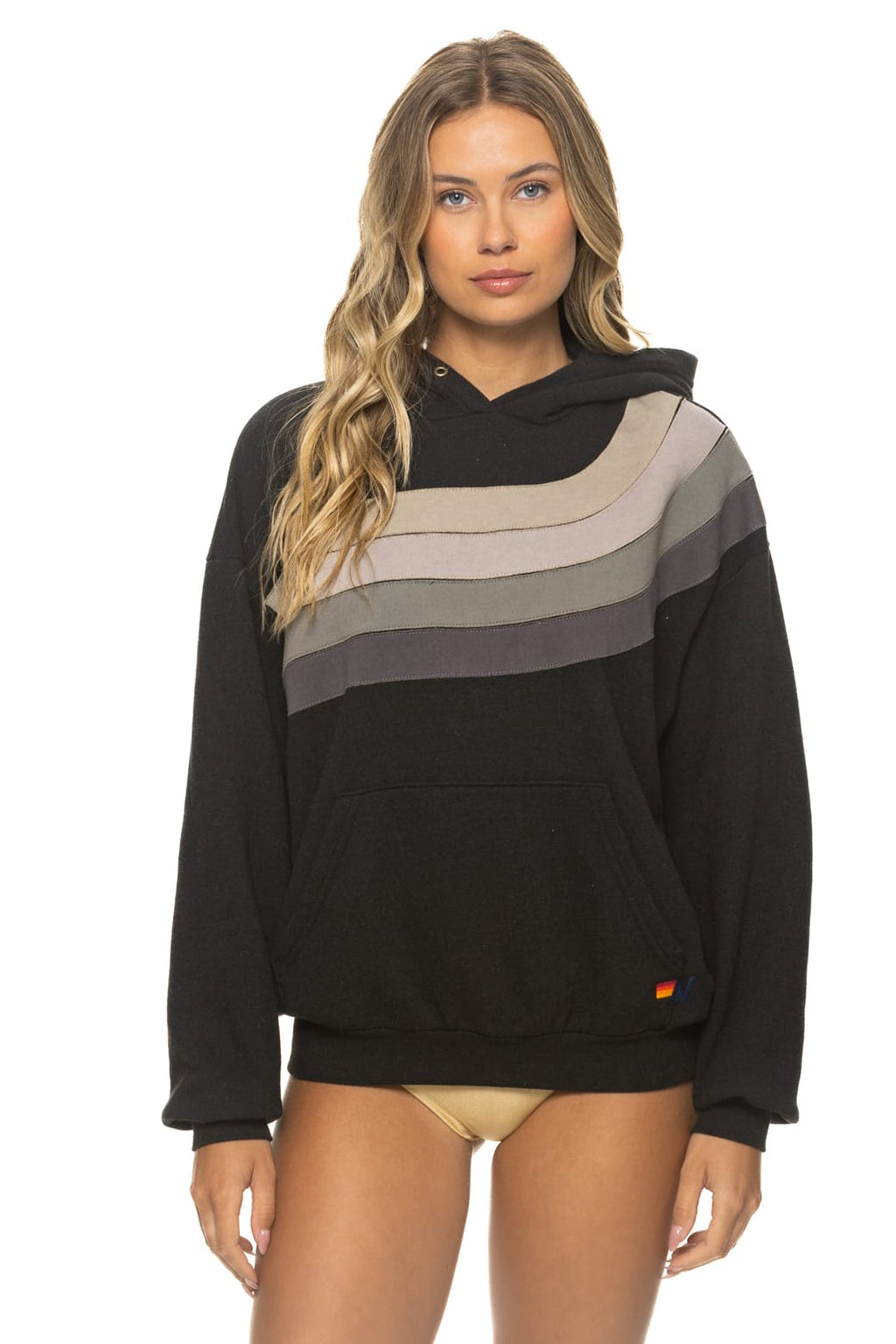 Retro WAVE STRIPE 4 PULLOVER HOODIE RELAXED - BLACK CHARCOAL