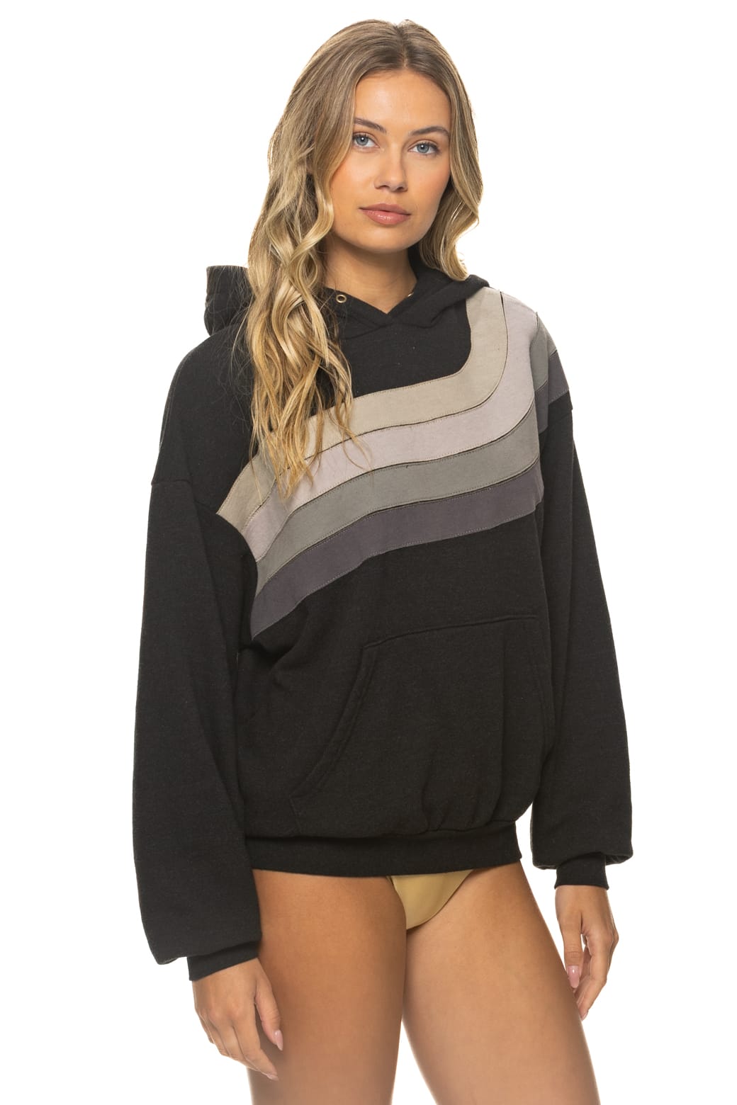 Retro WAVE STRIPE 4 PULLOVER HOODIE RELAXED - BLACK CHARCOAL