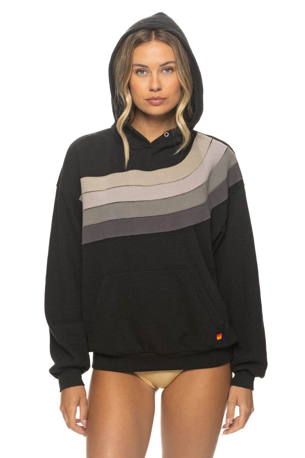 Retro WAVE STRIPE 4 PULLOVER HOODIE RELAXED - BLACK CHARCOAL