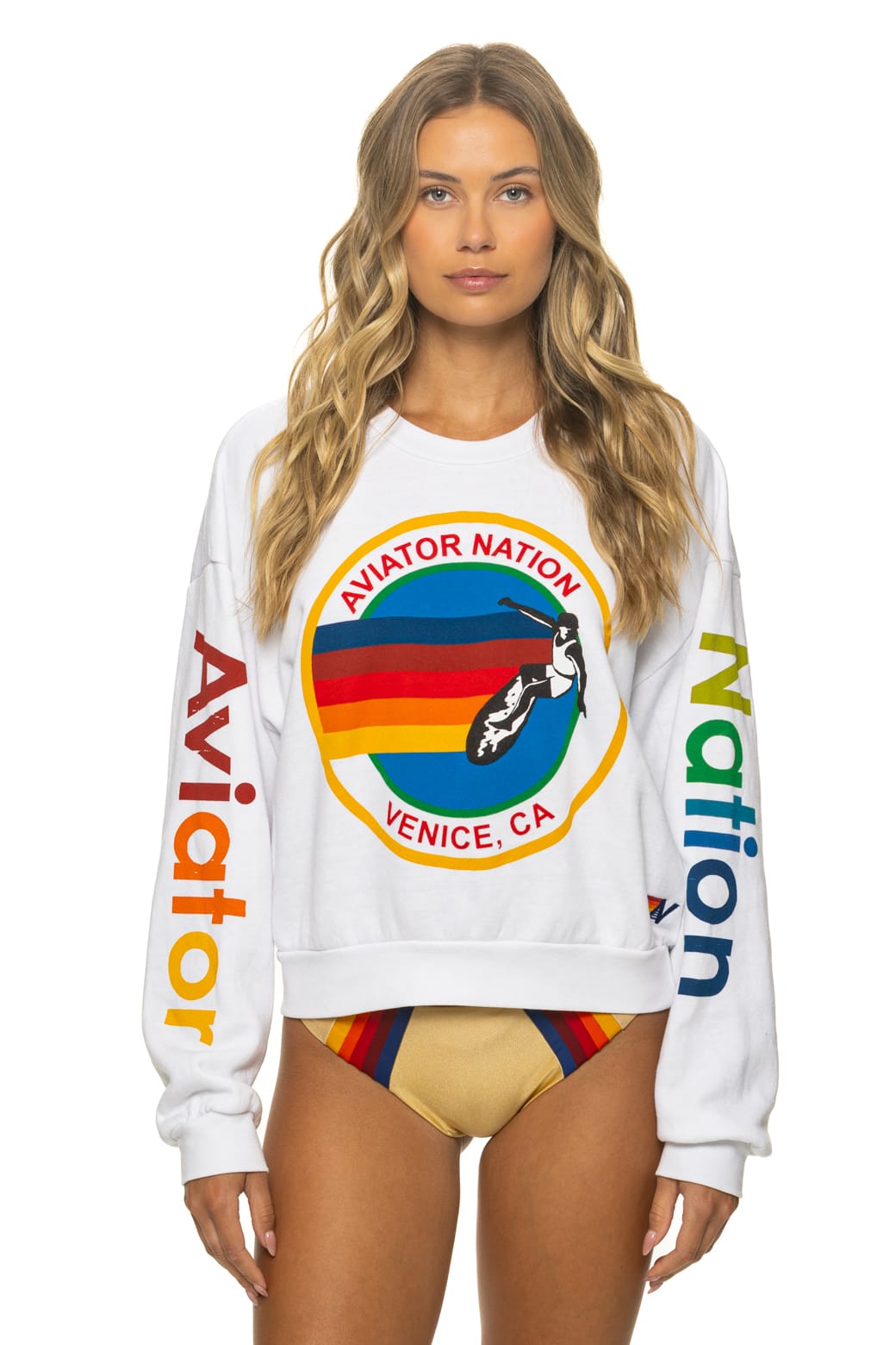 Retro AVIATOR NATION RELAXED VENICE CREW SWEATSHIRT - WHITE
