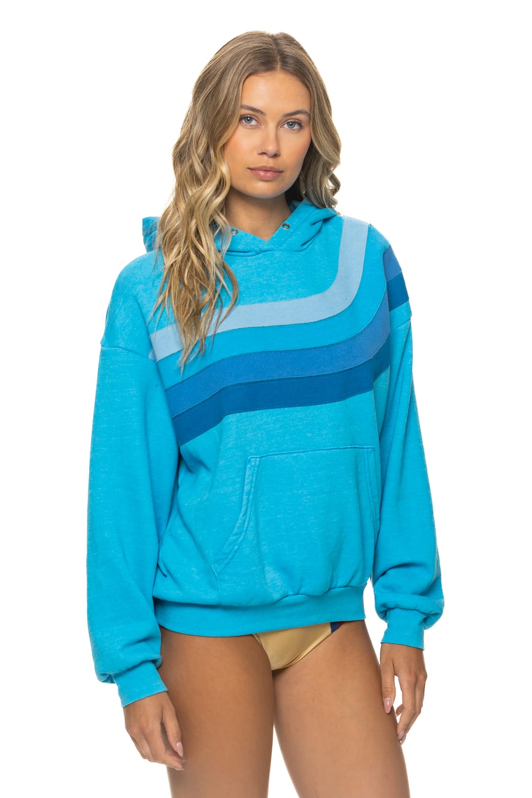 Retro WAVE STRIPE 4 PULLOVER HOODIE RELAXED - NEON BLUE NEON BLUE