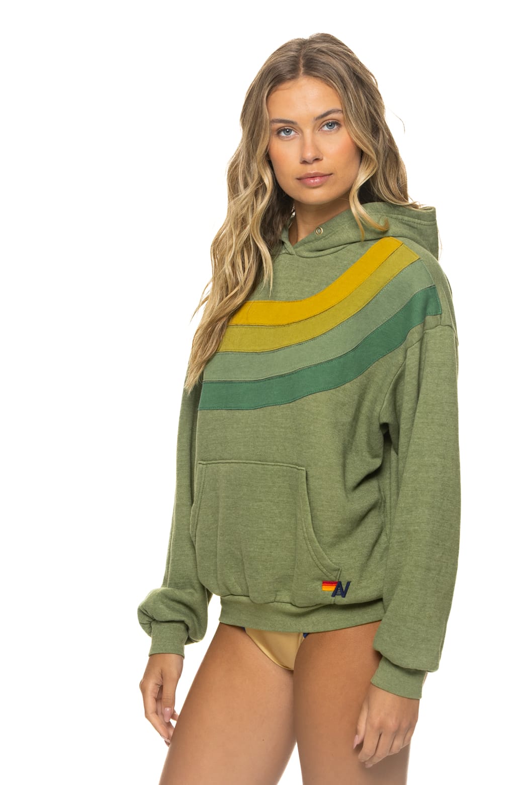 Retro WAVE STRIPE 4 PULLOVER HOODIE RELAXED - JUNGLE GREEN GREEN