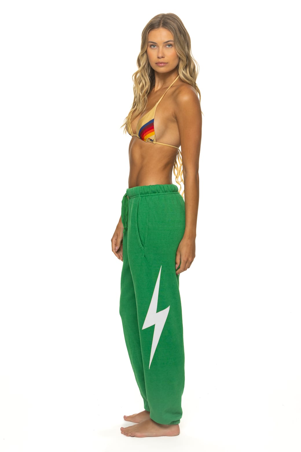 Retro BOLT STITCH UNISEX SWEATPANTS - KELLY GREEN WHITE