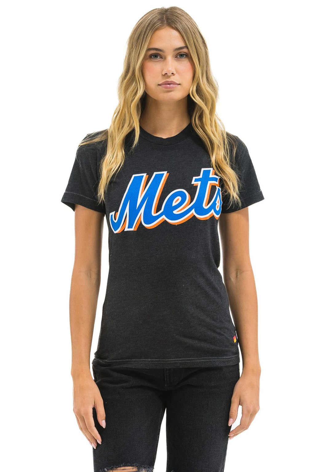 Retro NY METS BOLT CREW TEE - BLACK