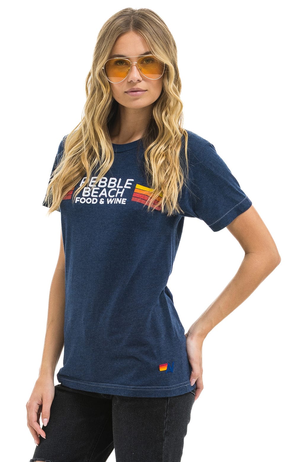 Retro PEBBLE BEACH FOOD & WINE 2025 UNISEX CREW TEE - NAVY
