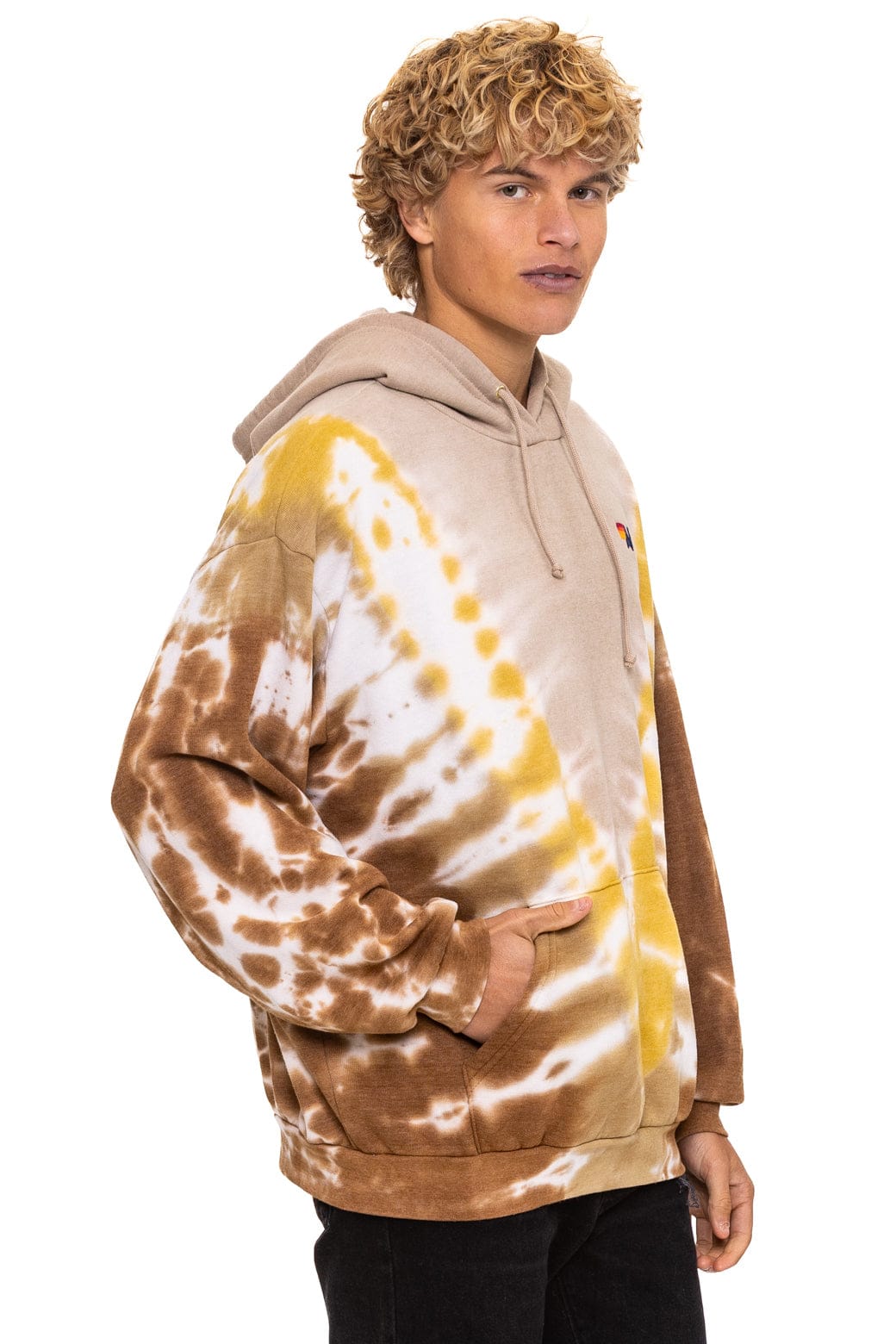 Retro HAND DYED V RELAXED PULLOVER HOODIE - TIE DYE SAND CINNAMON