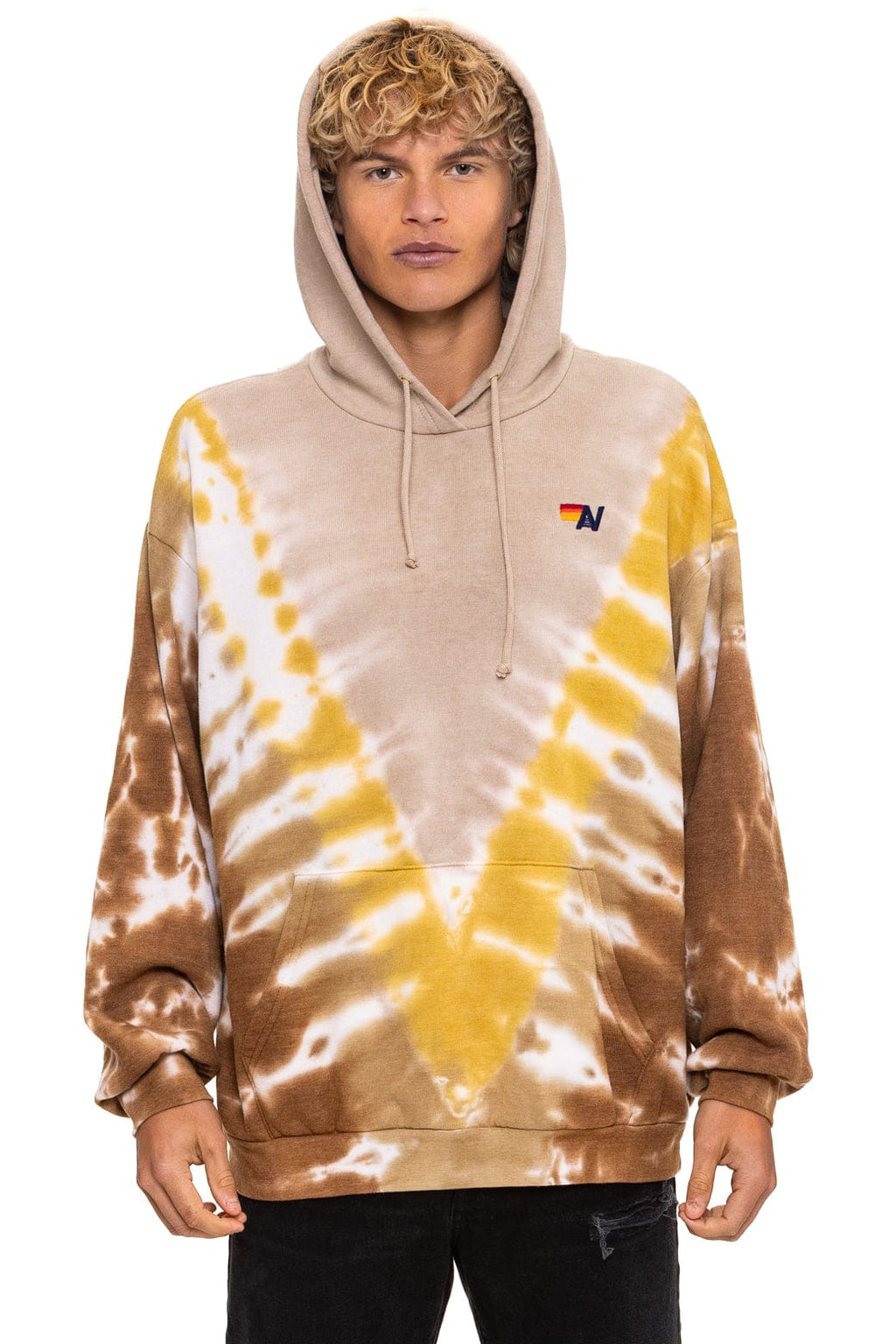Retro HAND DYED V RELAXED PULLOVER HOODIE - TIE DYE SAND CINNAMON