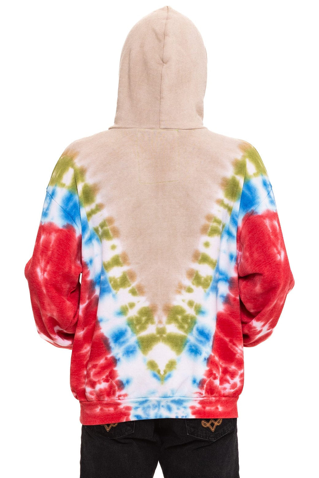 Retro HAND DYED V RELAXED PULLOVER HOODIE - TIE DYE SAND BLUE RED
