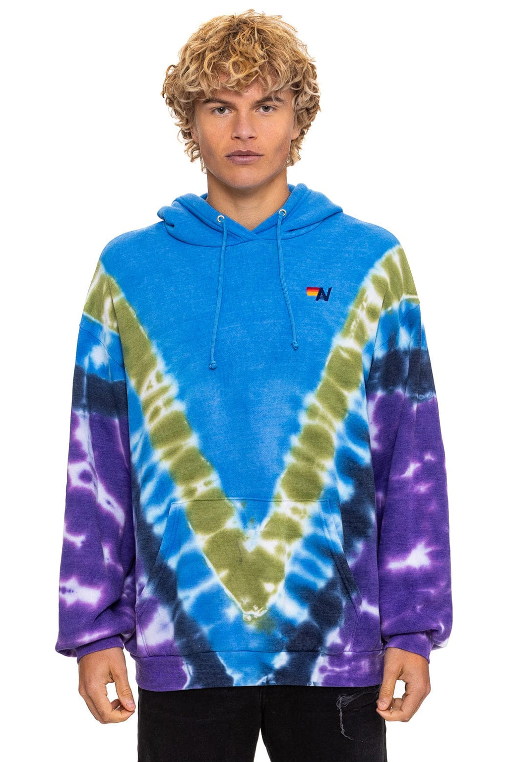 Retro HAND DYED V RELAXED PULLOVER HOODIE - TIE DYE OCEAN PURPLE