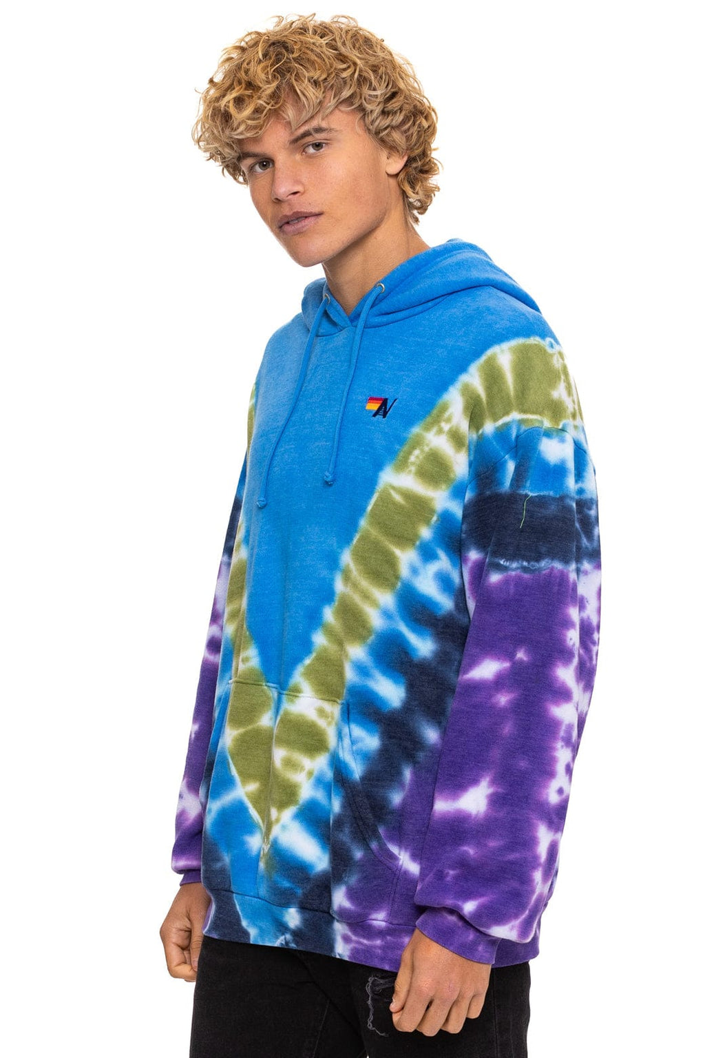 Retro HAND DYED V RELAXED PULLOVER HOODIE - TIE DYE OCEAN PURPLE