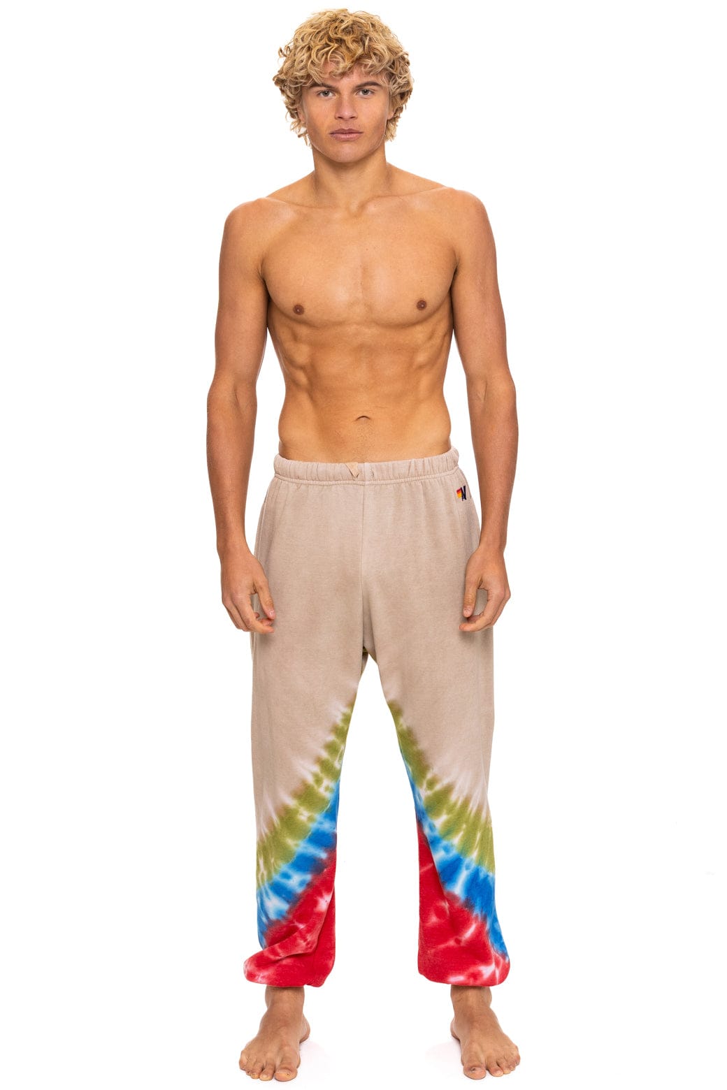 Retro HAND DYED V SWEATPANTS - TIE DYE SAND BLUE RED