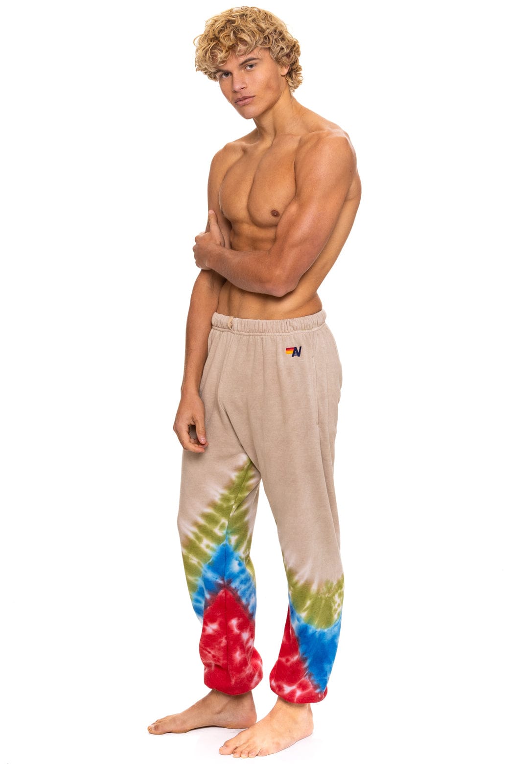 Retro HAND DYED V SWEATPANTS - TIE DYE SAND BLUE RED