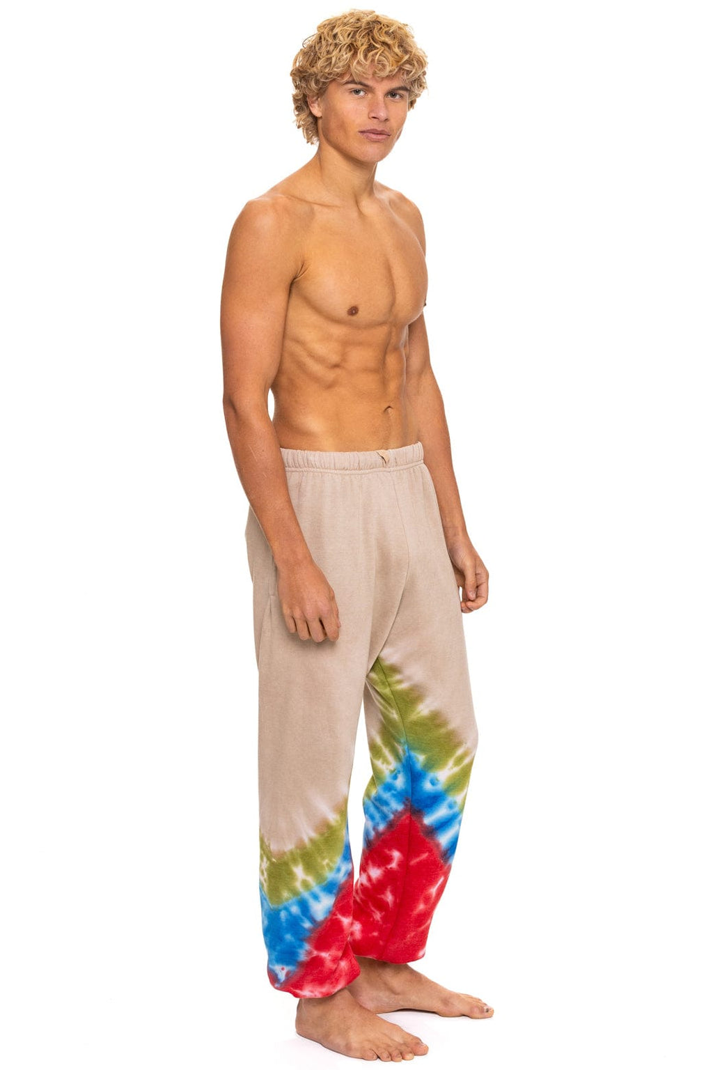 Retro HAND DYED V SWEATPANTS - TIE DYE SAND BLUE RED