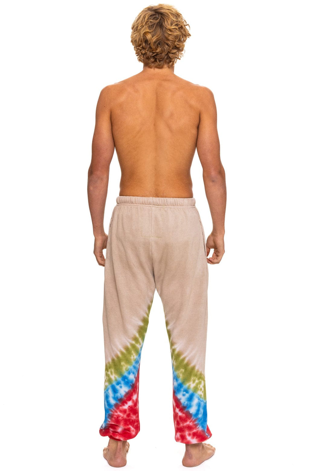 Retro HAND DYED V SWEATPANTS - TIE DYE SAND BLUE RED