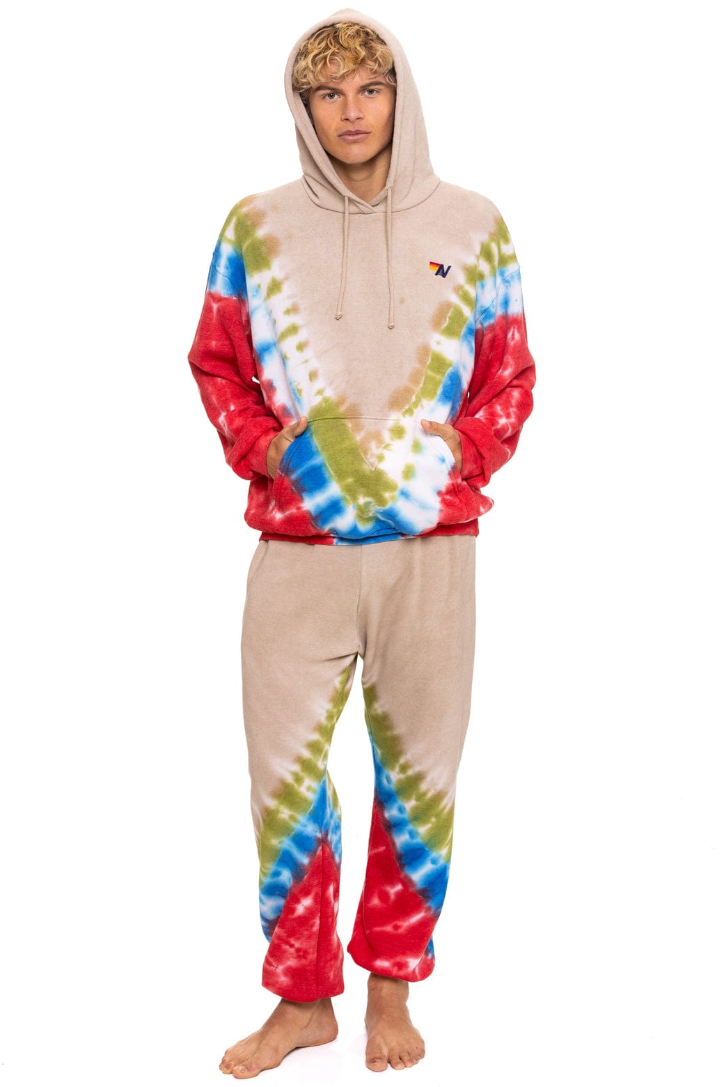 Retro HAND DYED V SWEATPANTS - TIE DYE SAND BLUE RED