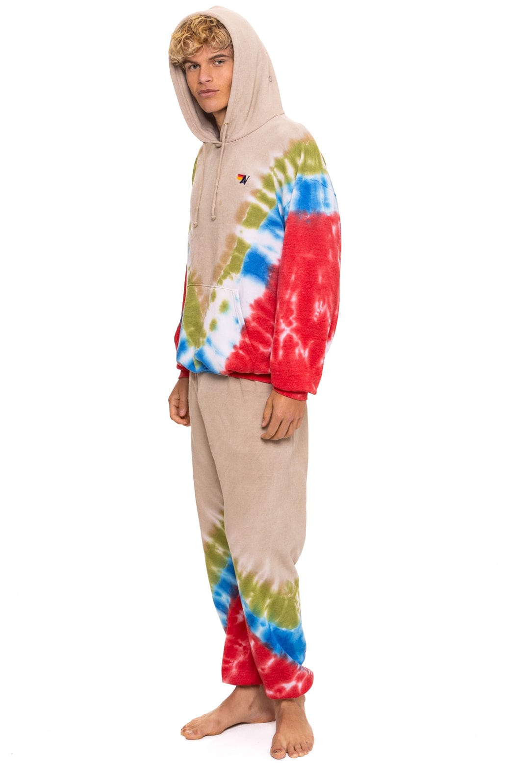 Retro HAND DYED V SWEATPANTS - TIE DYE SAND BLUE RED