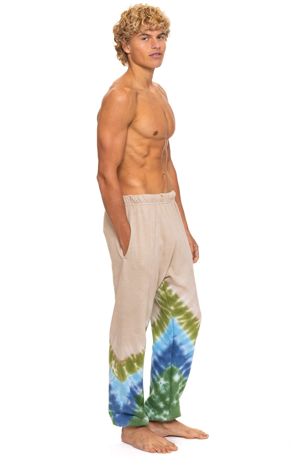Retro HAND DYED V SWEATPANTS - TIE DYE SAND BLUE GREEN