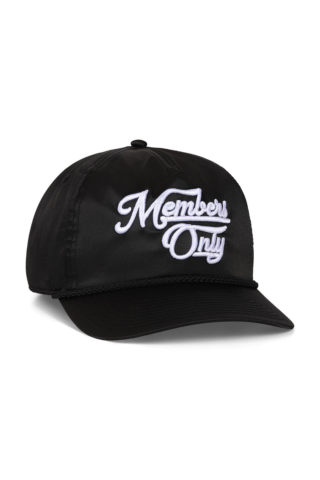 Retro MEMBERS EXCLUSIVE VINTAGE SATIN SCRIPT TRUCKER HAT - BLACK WHITE