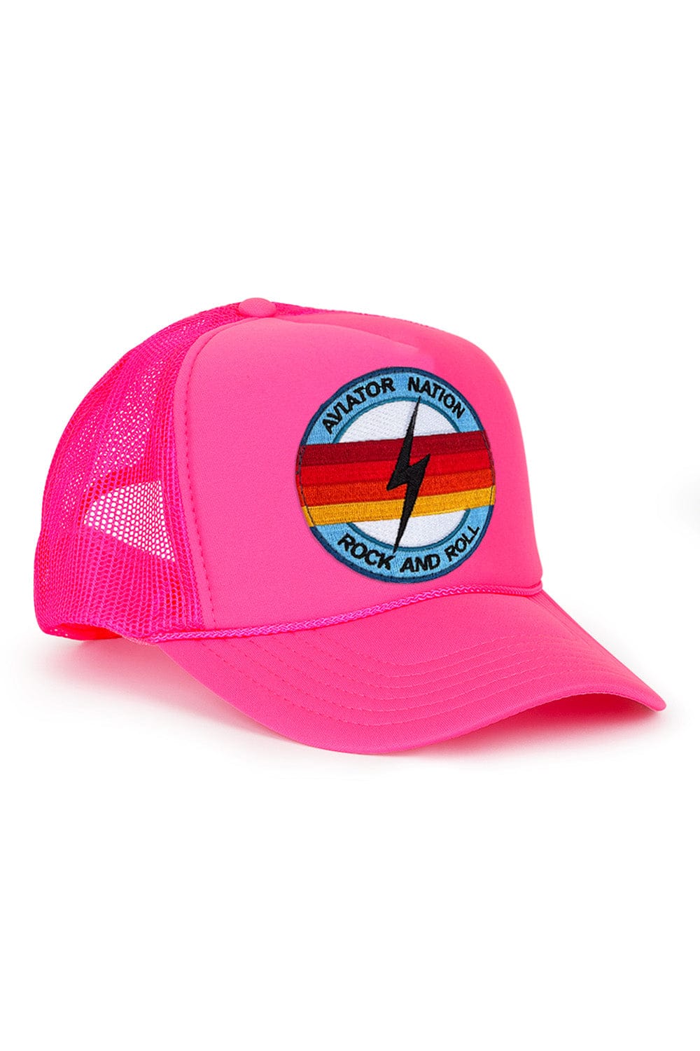 Retro ROCK AND ROLL BOLT VINTAGE TRUCKER HAT