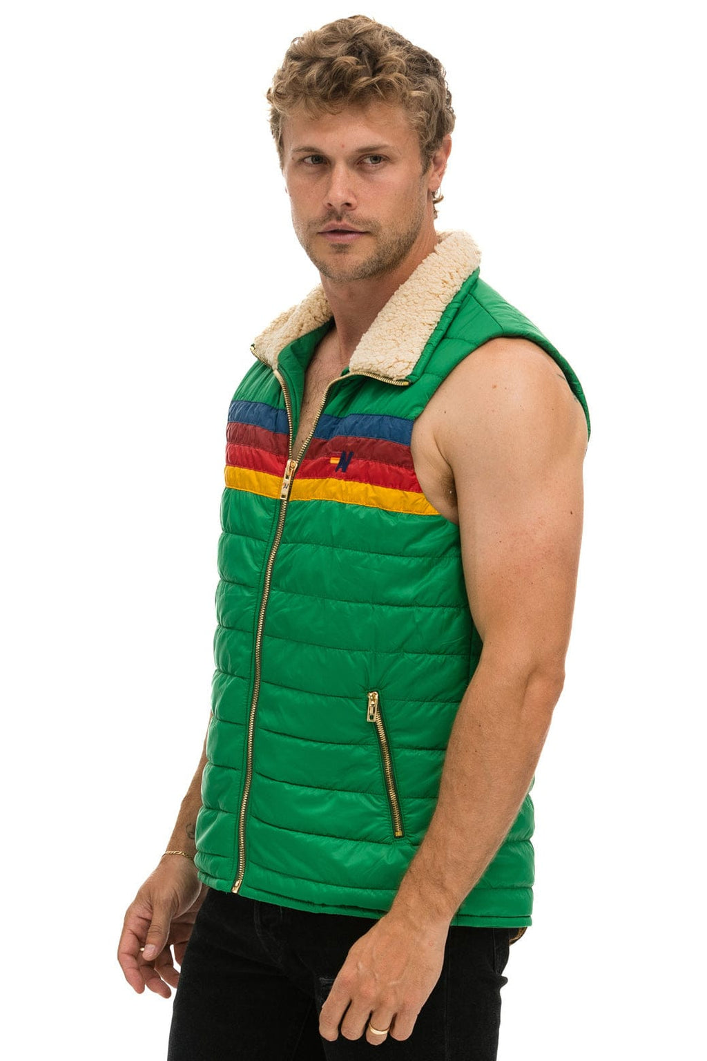 Retro MENS 4 STRIPE VEST SHERPA- AMAZON
