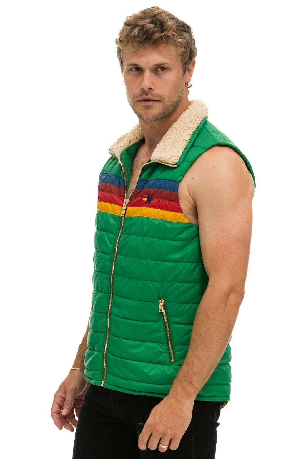 Retro MENS 4 STRIPE VEST SHERPA- AMAZON