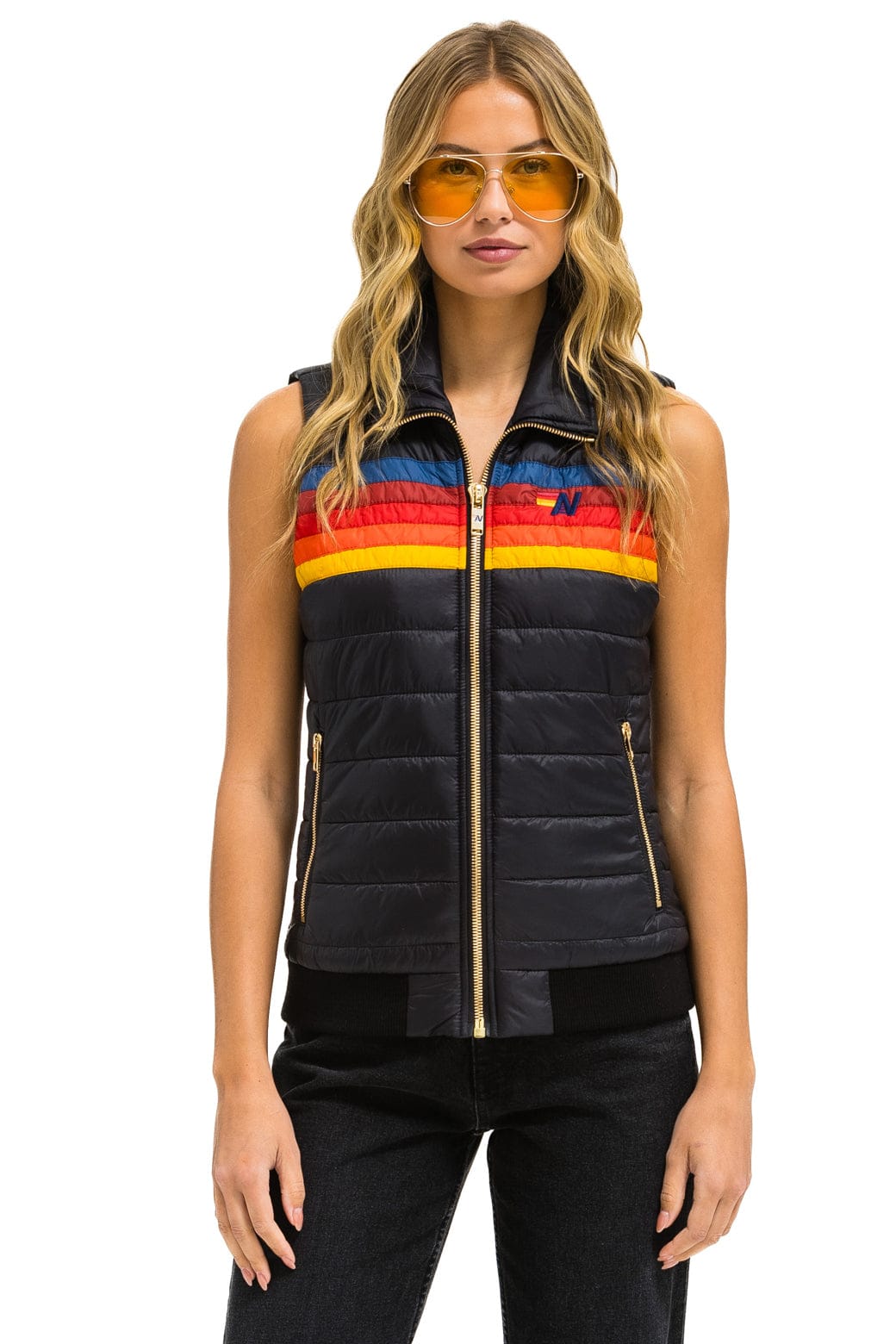 Retro WOMENS 5 STRIPE VEST - BLACK
