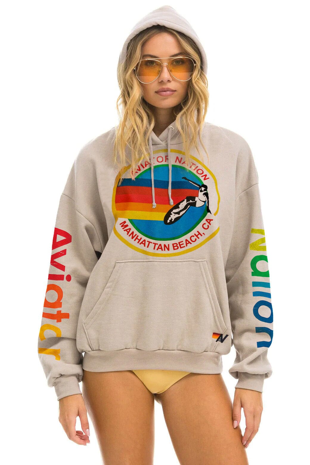 Retro AVIATOR NATION MANHATTAN BEACH RELAXED PULLOVER HOODIE - SAND
