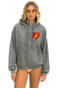 Retro BOLT HEART PULLOVER RELAXED HOODIE - HEATHER
