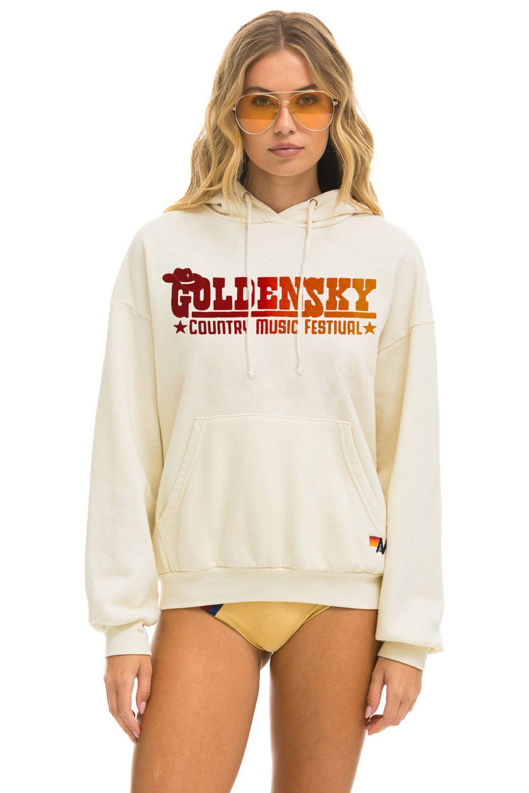 Retro GOLDENSKY FESTIVAL 2024 PULLOVER HOODIE RELAXED - VINTAGE WHITE