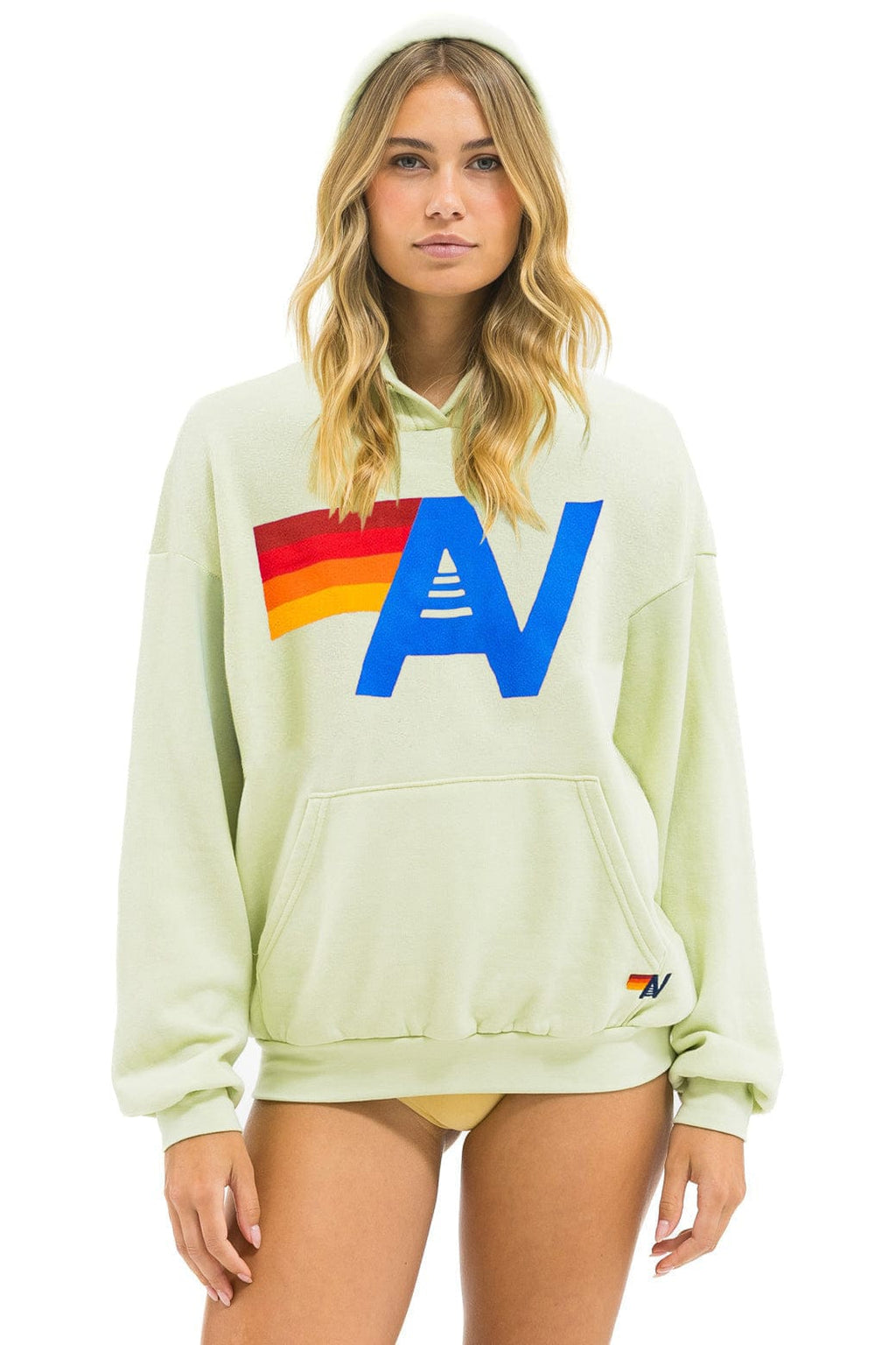 Retro LOGO PULLOVER RELAXED HOODIE - LIME CREAM