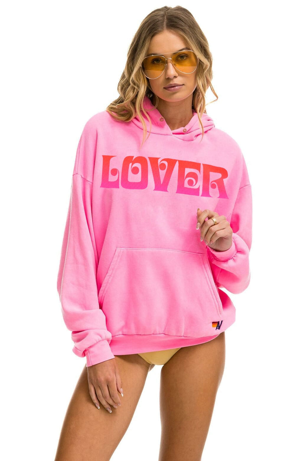 Retro LOVER RELAXED PULLOVER HOODIE - NEON PINK