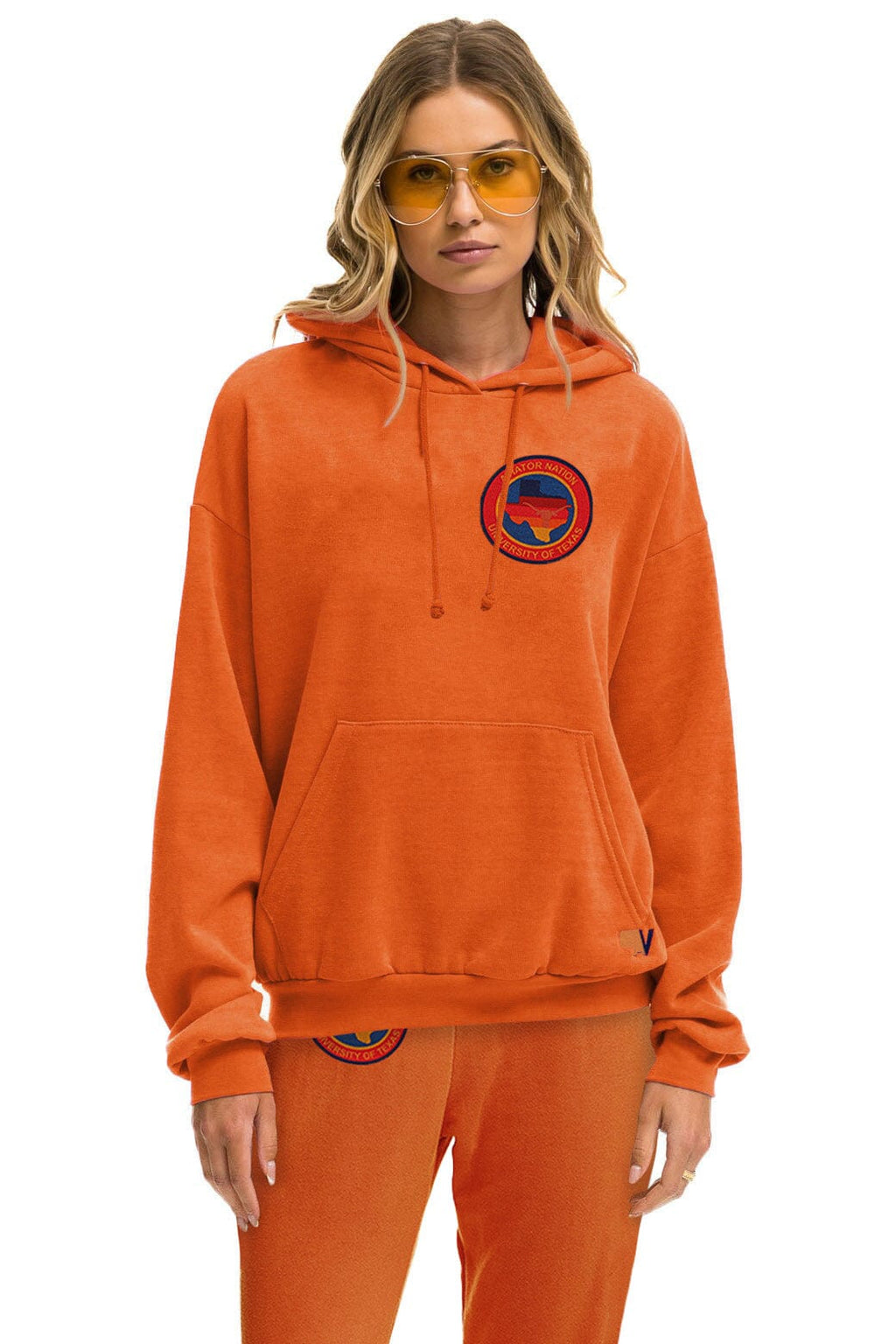 Retro UNIVERSITY OF TEXAS CIRCLE PRINT PULLOVER HOODIE RELAXED - BURNT ORANGE