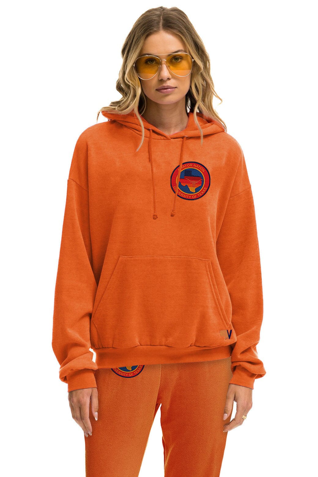 Retro UNIVERSITY OF TEXAS CIRCLE PRINT PULLOVER HOODIE RELAXED - BURNT ORANGE