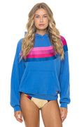 Retro WAVE STRIPE 4 PULLOVER HOODIE RELAXED - COBALT NEON PINK