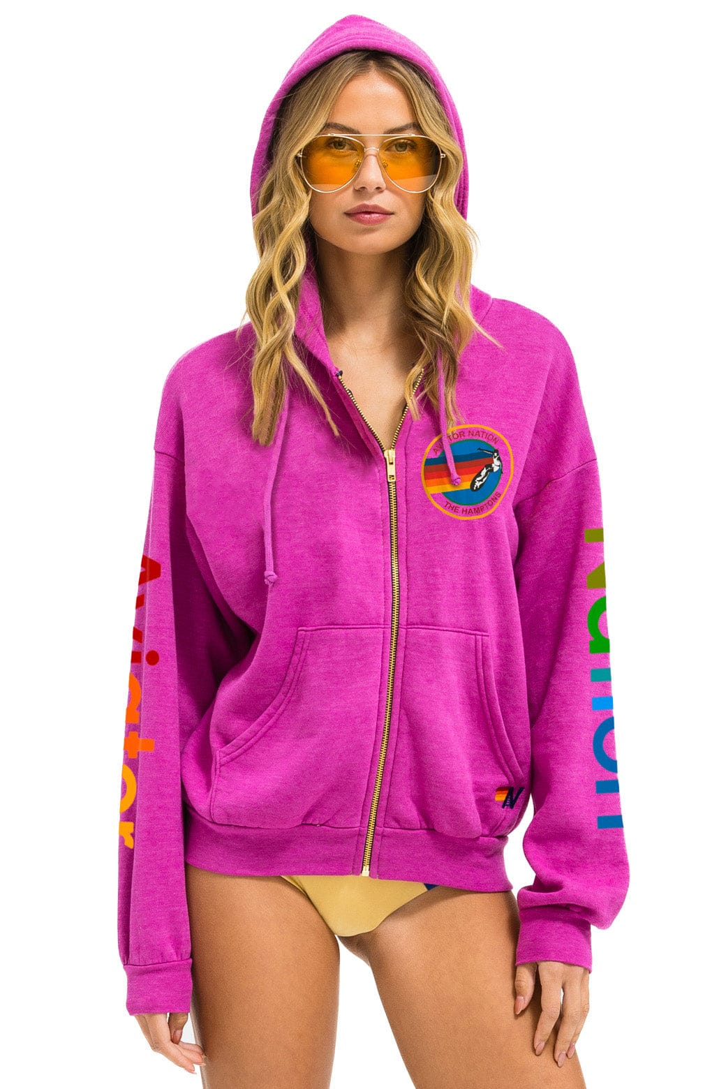 Retro AVIATOR NATION HAMPTONS RELAXED ZIP HOODIE - MAGENTA