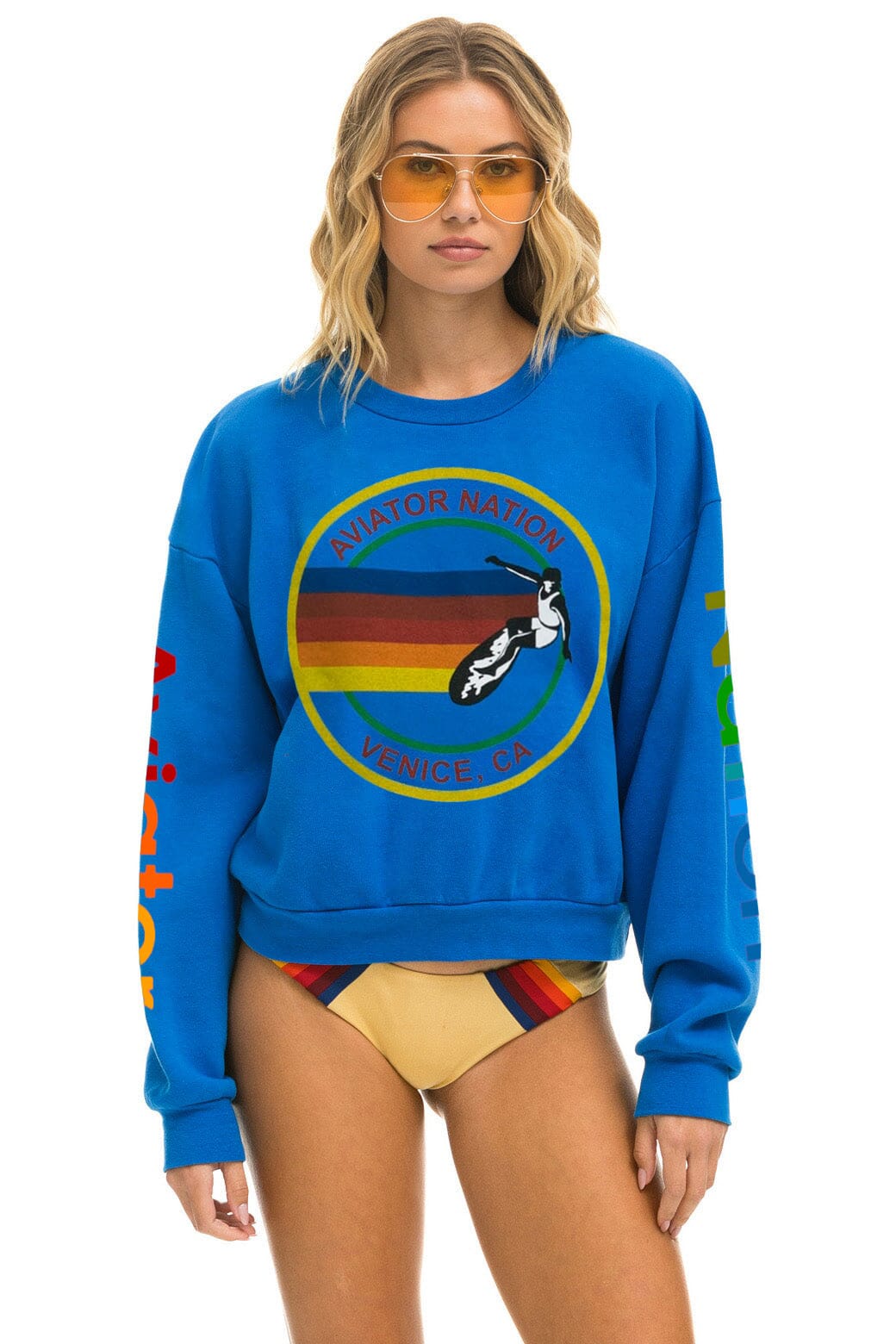 Retro AVIATOR NATION RELAXED VENICE CREW SWEATSHIRT - ADVENTURE BLUE