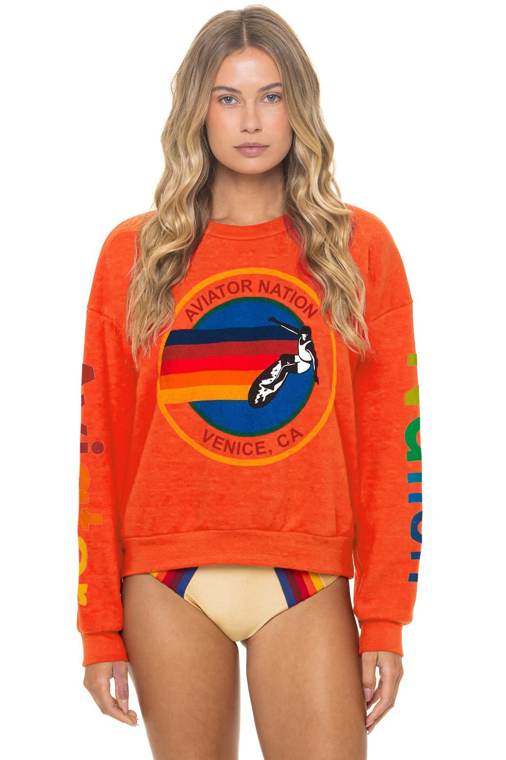 Retro AVIATOR NATION RELAXED VENICE CREW SWEATSHIRT - VINTAGE ORANGE