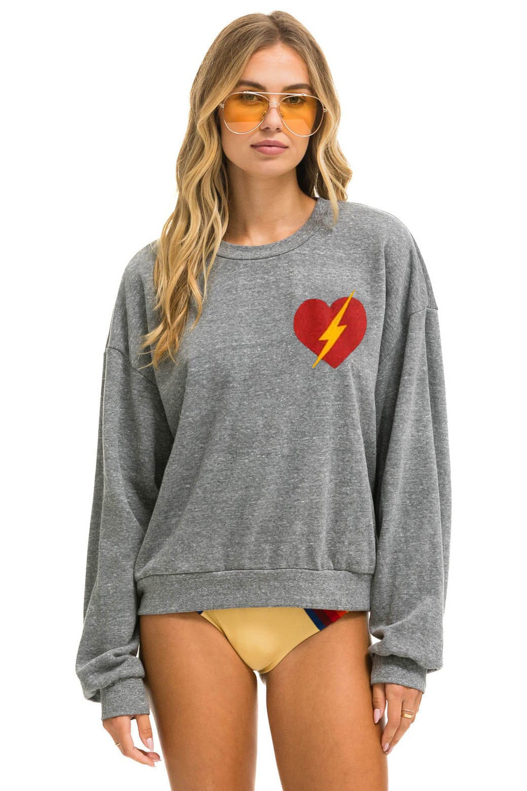 Retro BOLT HEART RELAXED CREW SWEATSHIRT - HEATHER GREY